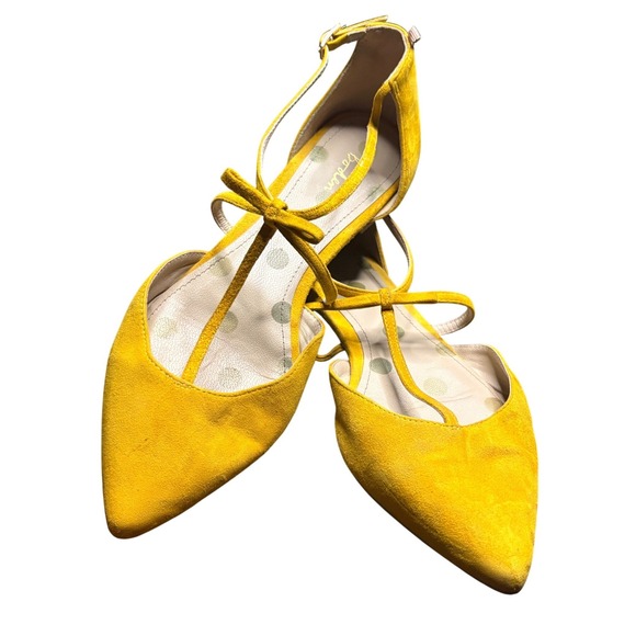 Boden Shoes - Boden Mustard Yellow Suede T-Strap Pointed Toe Bow Flats EU 40 US 9 601165